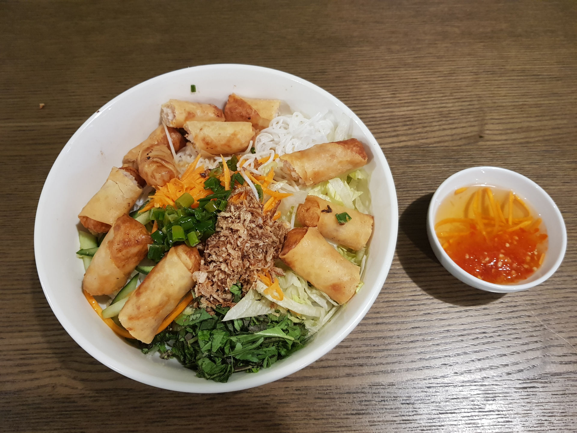 Rice Noodles with spring rolls Bún Chả Giò Noos Noodles