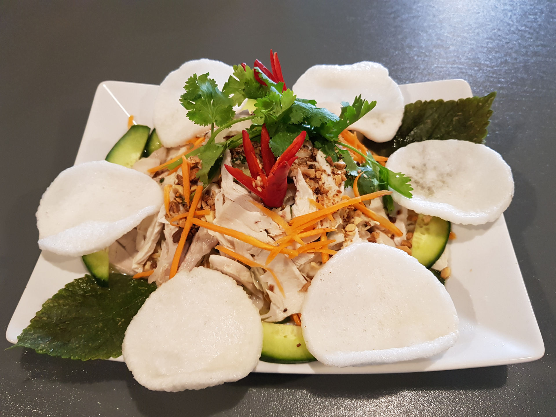 Pulled chicken coleslaw salad.