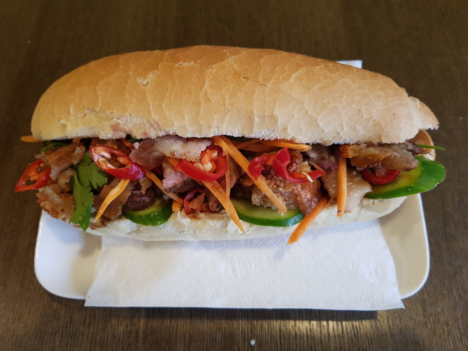 Bread Roll With Roast Pork Belly.